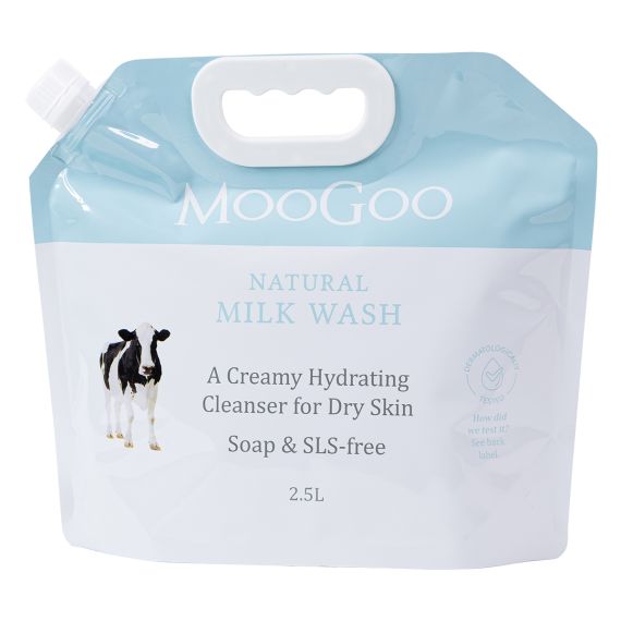 MooGoo Skincare Milk Wash Pouch 2.5L packet on a white background