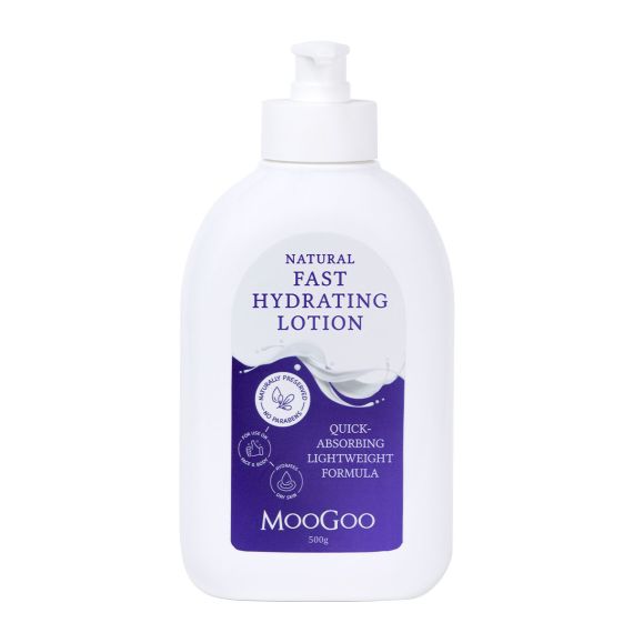 MooGoo Natural Fast Hydrating Lotion 500g on white background