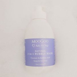 MooGoo 2-in-1 Bubbly Wash 1L. Natural cleanser and Bubble Bath for babies and children. Soap & SLS-free.